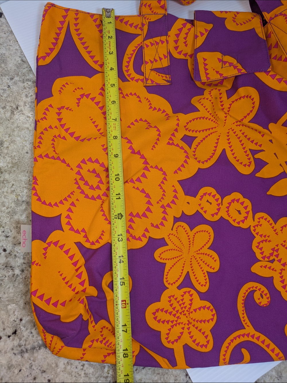 Echo Design Oversized Floral Canvas Tote Bag Purple Orange Boho Beach Shopper - Picture 8 of 11